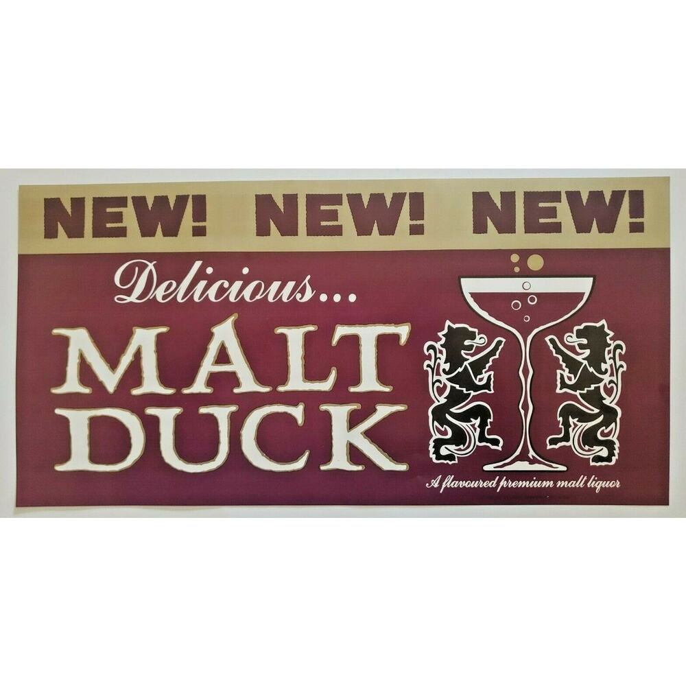 Vintage Malt Duck Delicious Beer Sign Paper 22"x11" Carling Brewery NOS PS